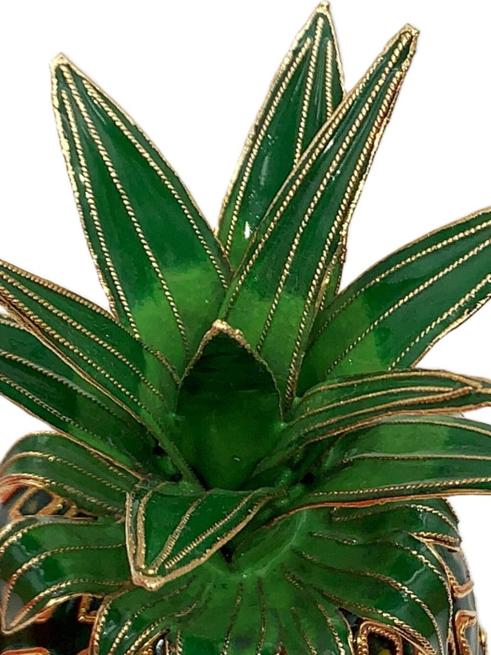Large 7" PINEAPPLE Cloisonne Enamel Candy Trinket Box Jar Original Box Vintage - Picture 5 of 11